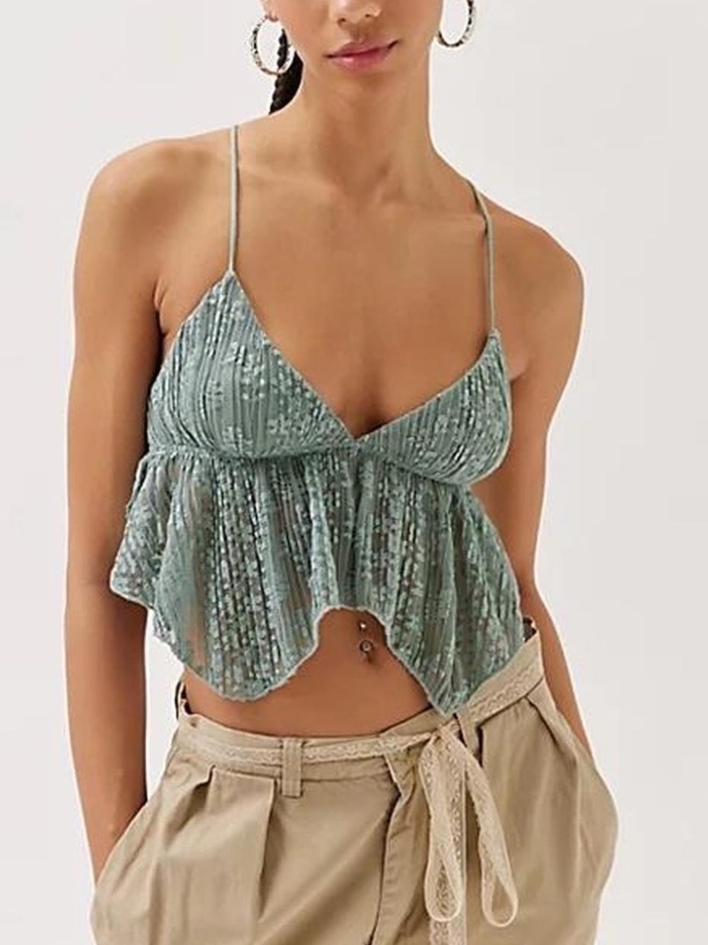 Urban Outfitters Tabatha Sage Green Lace cropped babydoll camisole. Rave. M